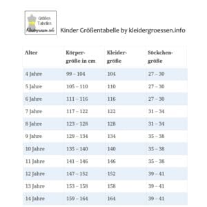 Größentabelle Kinder